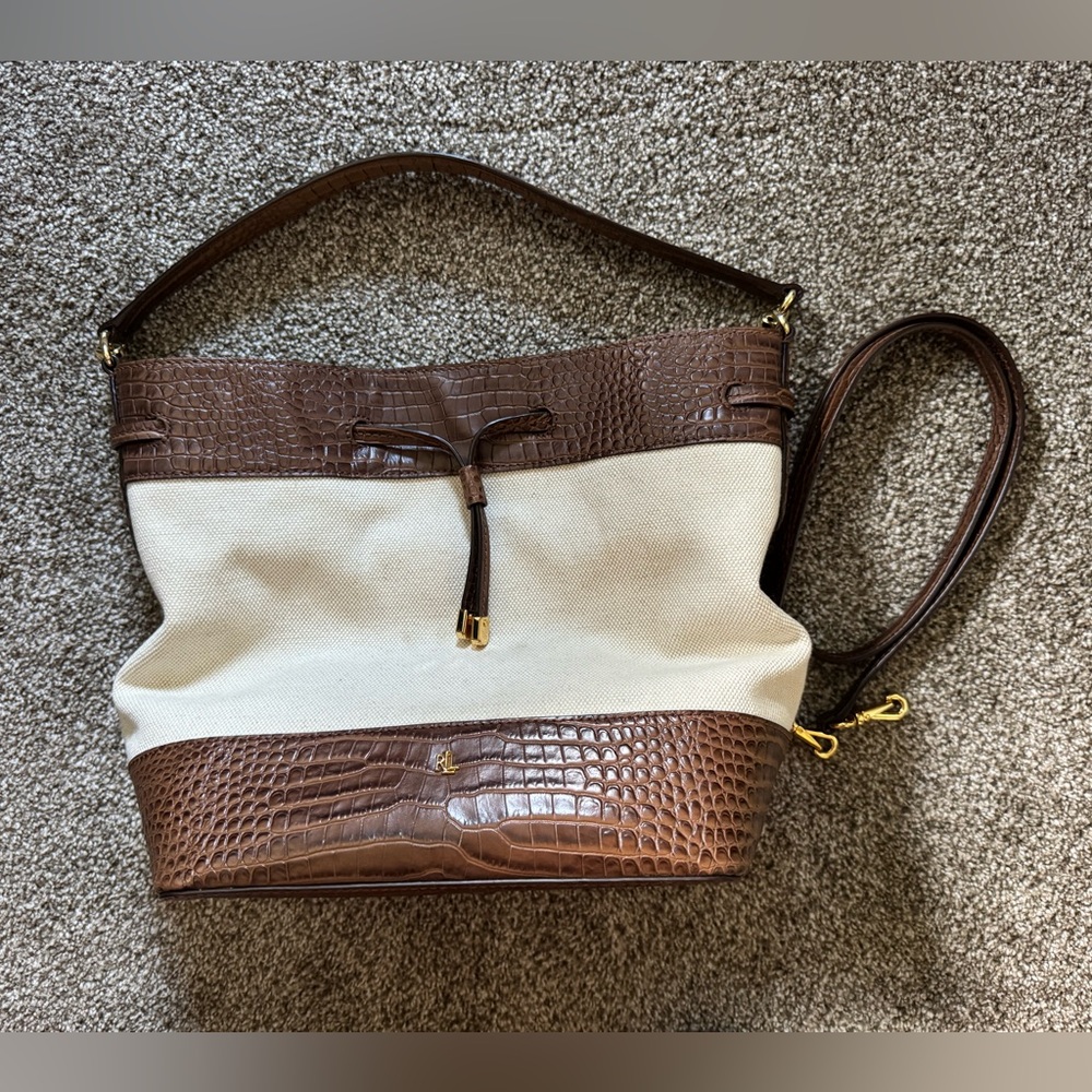 Lauren Ralph Lauren Debby Croc Embossed Bucket Bag